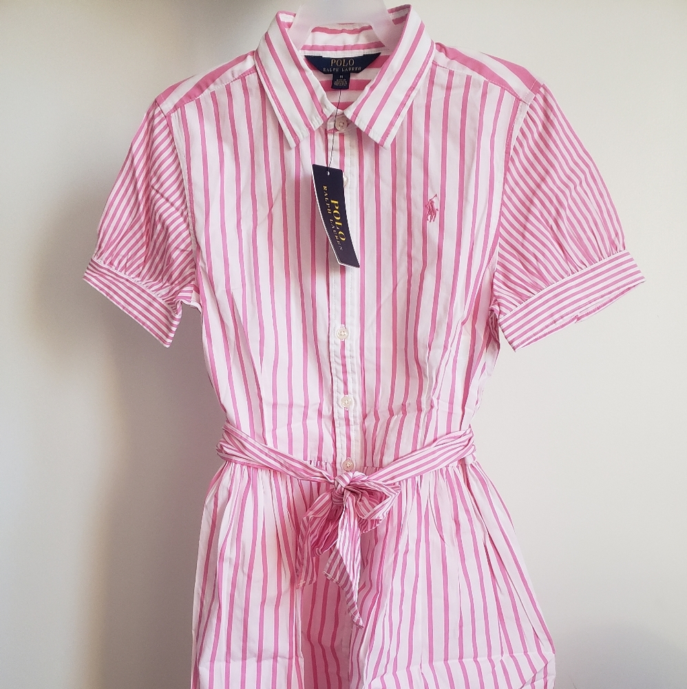 Ralph Lauren Girl's Striped Cotton Shirtdress Size 16